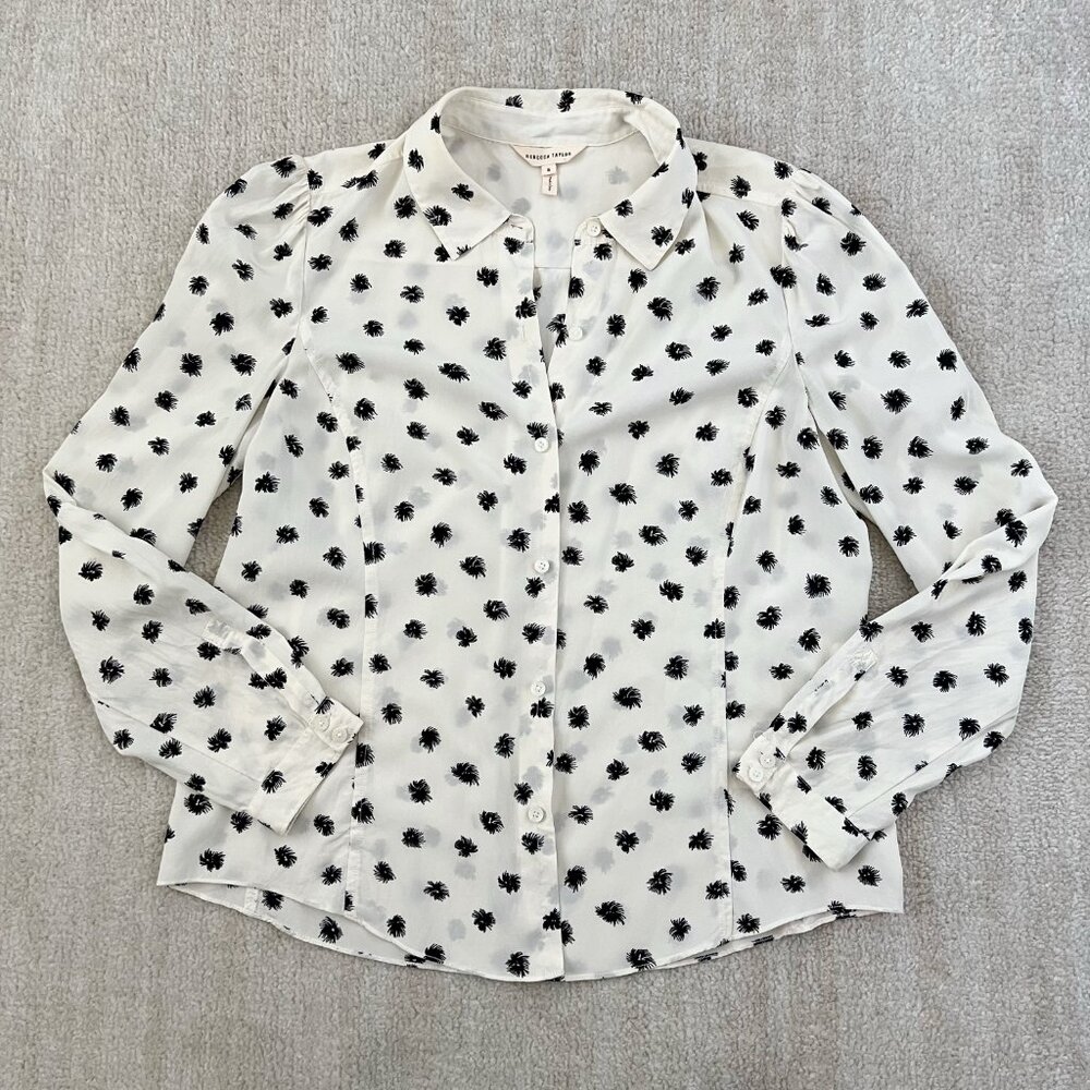 Rebecca Taylor Silk Button Up Printed Blouse Top 8